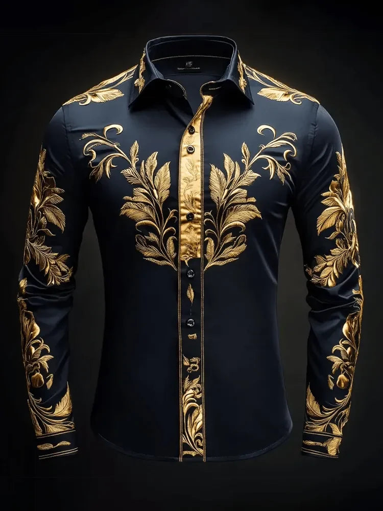 New Orange Bottom Geometric Diamond Wings Printed Men's Long Sleeve Shirt with Collar and Satin Shirt Clothing